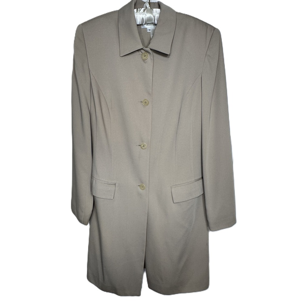 Trio New York Vintage Coat Womens 12 Tan Beige Wool Made in USA Trench Old Money